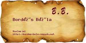 Bordás Béla névjegykártya